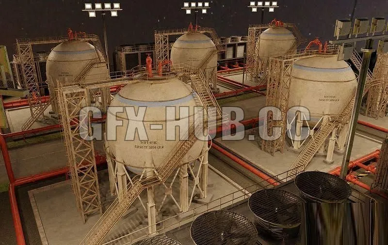 PBR Game 3D Models – more_stuff=gfx-hub.cc.Petroleum Refinery Storage Tanks