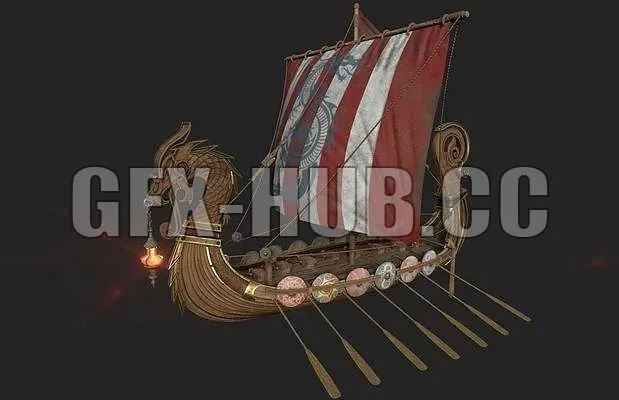 PBR Game 3D Models – more=gfx-hub.cc=Viking Drakkar Long Boat