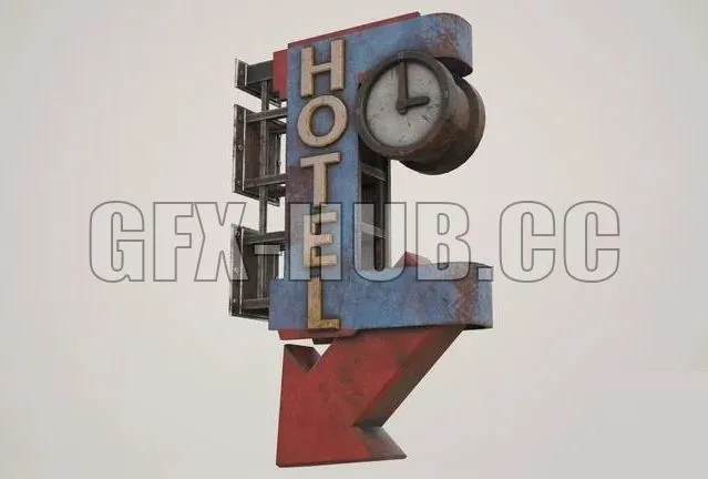 PBR Game 3D Models – Old Hotel Sign