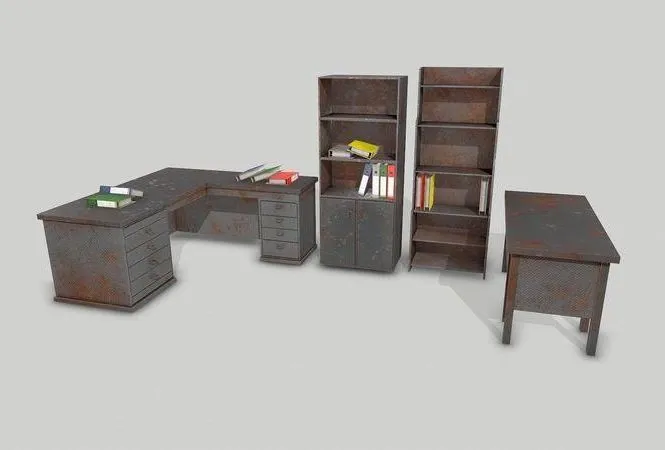 PBR Game 3D Models – Old Office Desks Cabinets and Folders