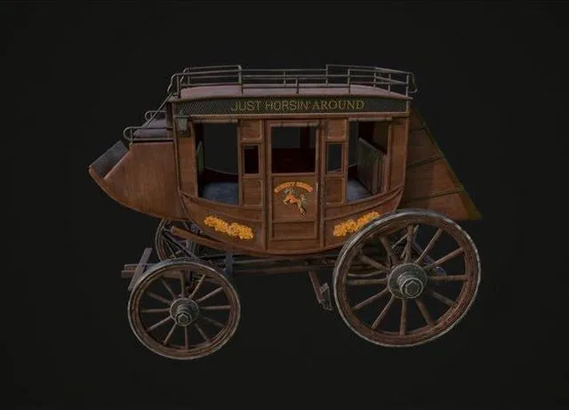 PBR Game 3D Models – Old retro wooden carriage