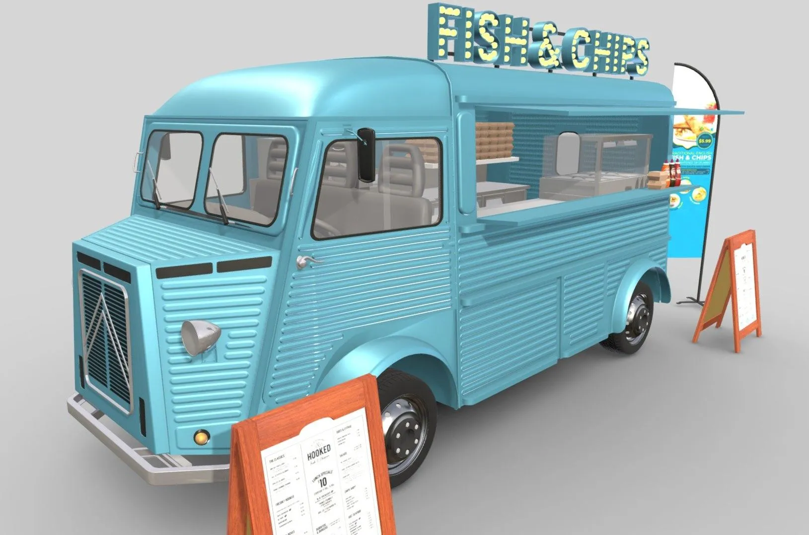 PBR Game 3D Models – Old Style Food Truck