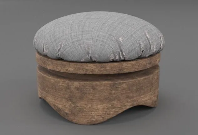 PBR Game 3D Models – Old Wooden Chair-Ottoman