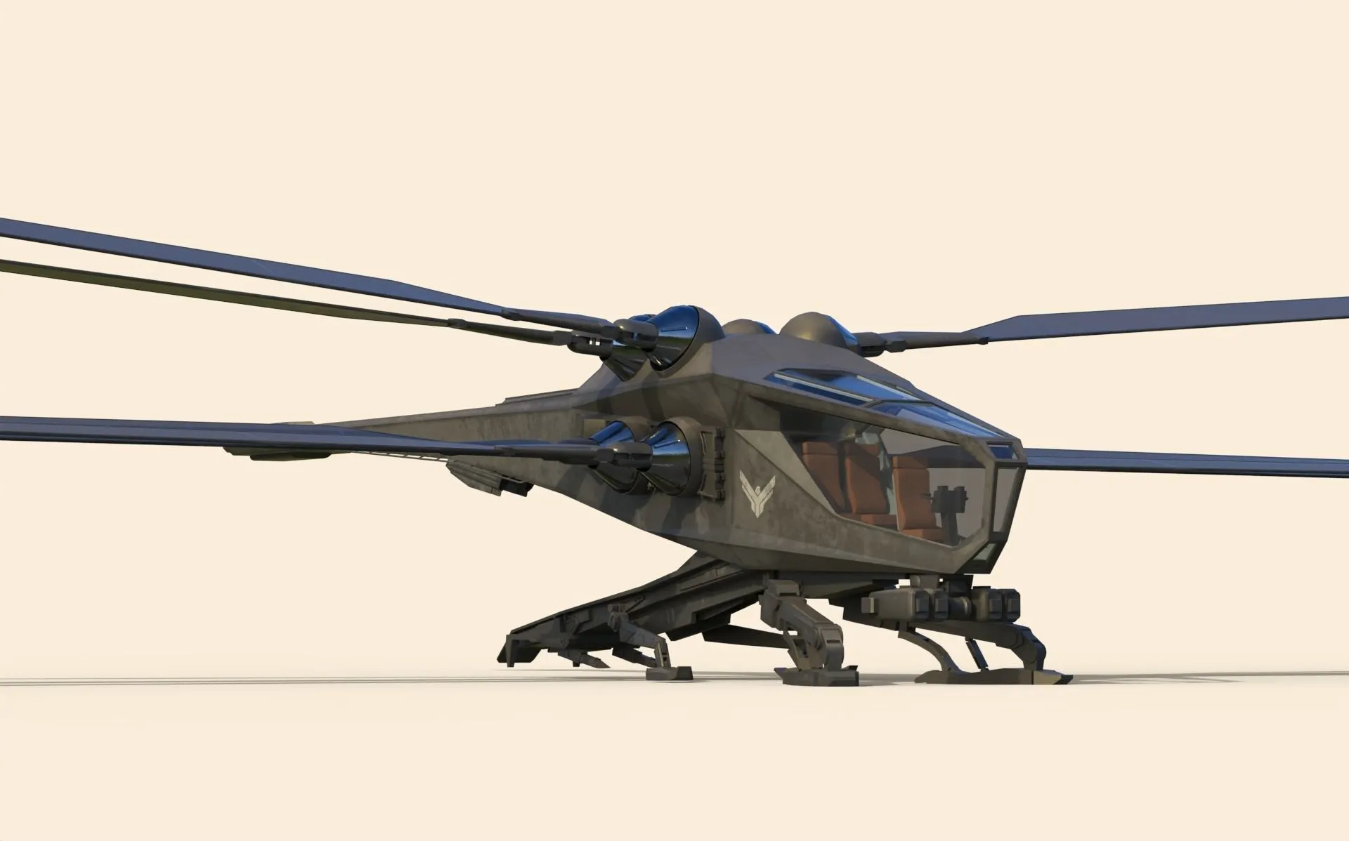 PBR Game 3D Models – Ornithopter futuristic helicopter with two propellers