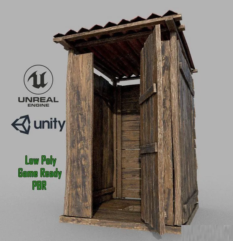 PBR Game 3D Models – Outdoor Wooden Toilet 1