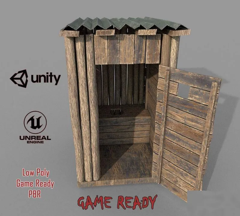 PBR Game 3D Models – Outdoor Wooden Toilet 4
