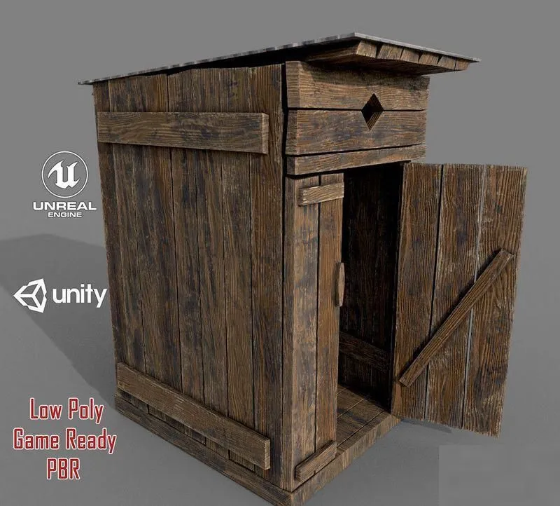 PBR Game 3D Models – Outdoor Wooden Toilet 5