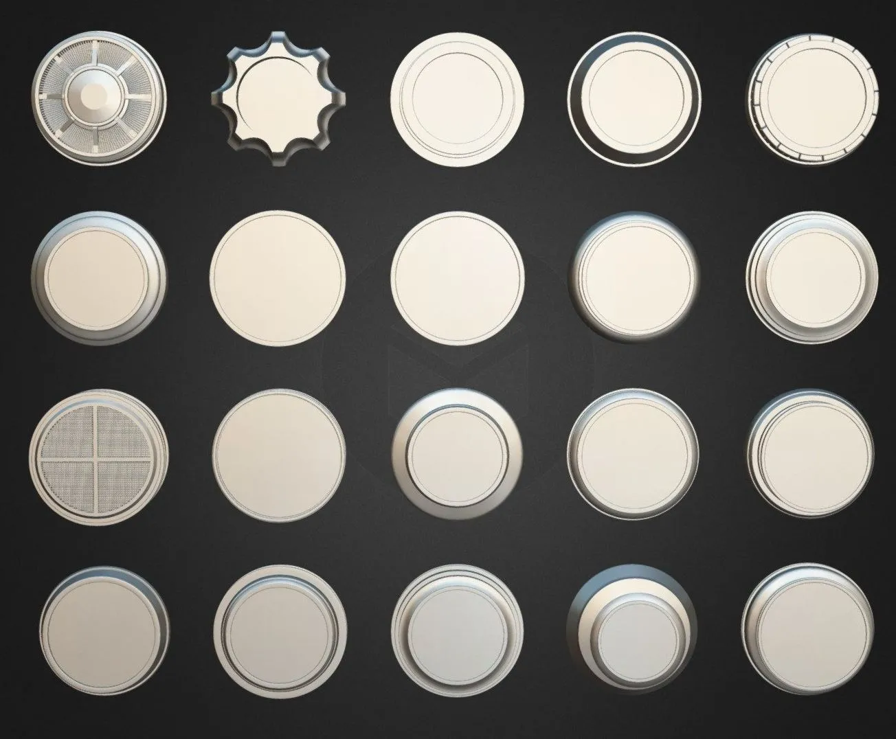 PBR Game 3D Models – Pack Of 20 Disk Bases Vol 01