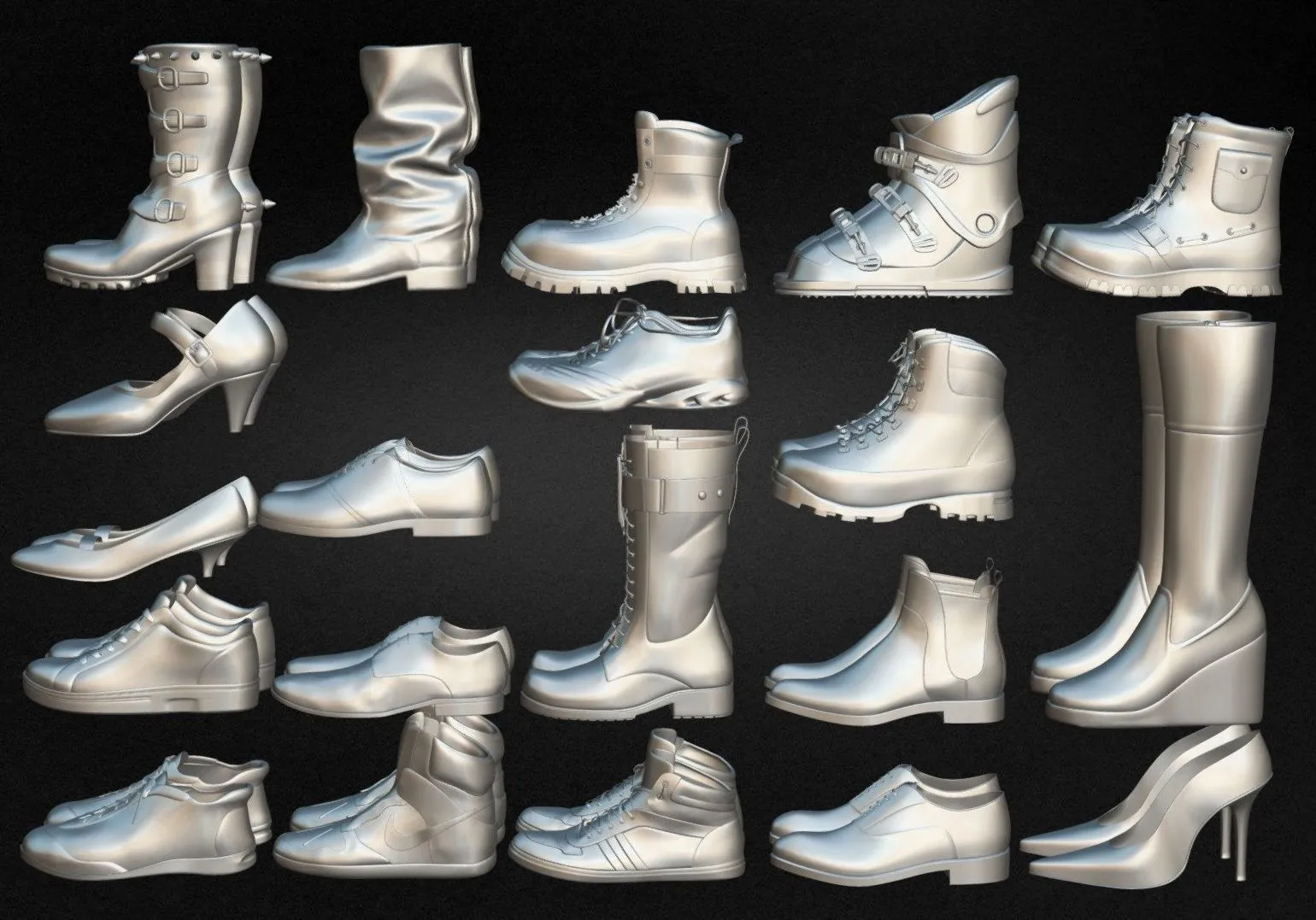 PBR Game 3D Models – Pack Of 20 Shoes Volume 01
