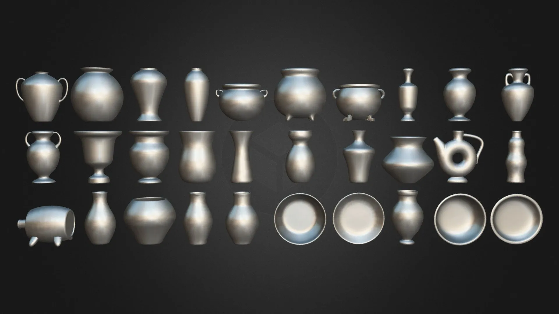 PBR Game 3D Models – Pack Of 30 Potteries Kitbash Volume 01