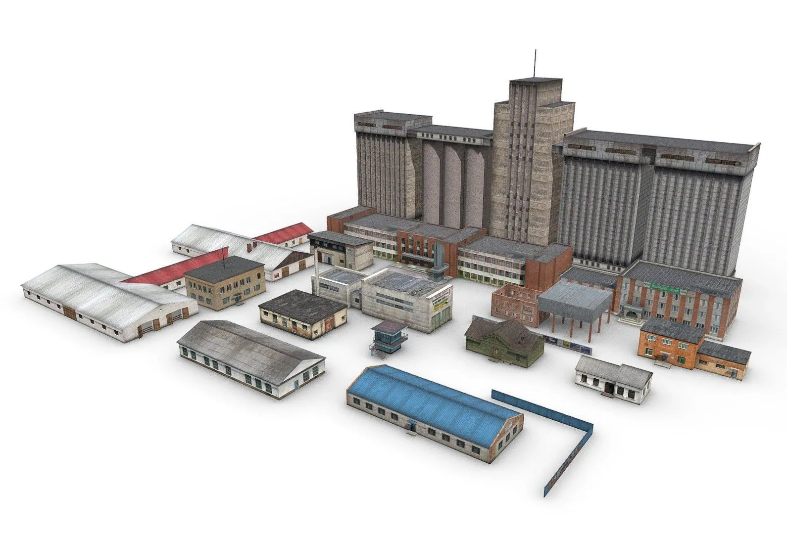 PBR Game 3D Models – Pack Old Industrial And Office Buildings