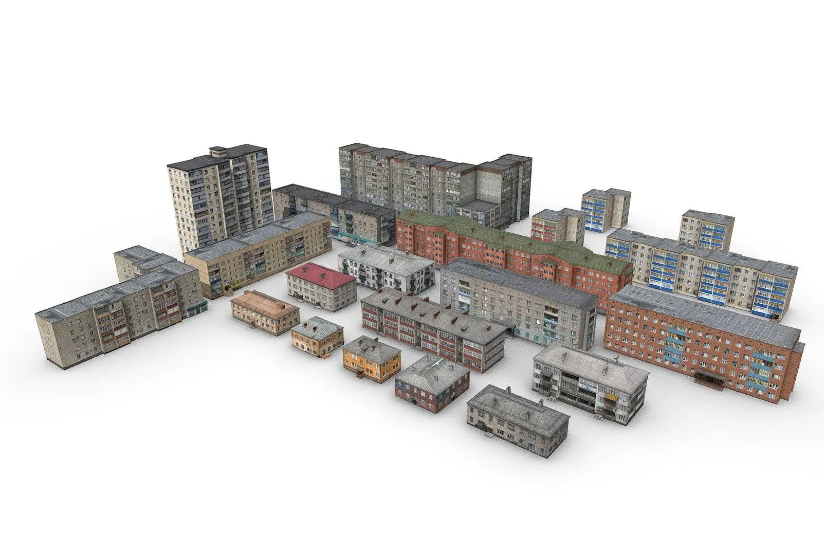 PBR Game 3D Models – Pack Residential Buildings From 2 To 14 Floors