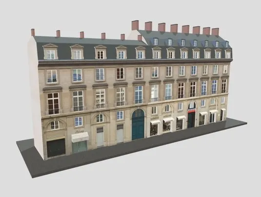 PBR Game 3D Models – Paris Corner Apartmentbuilding 10