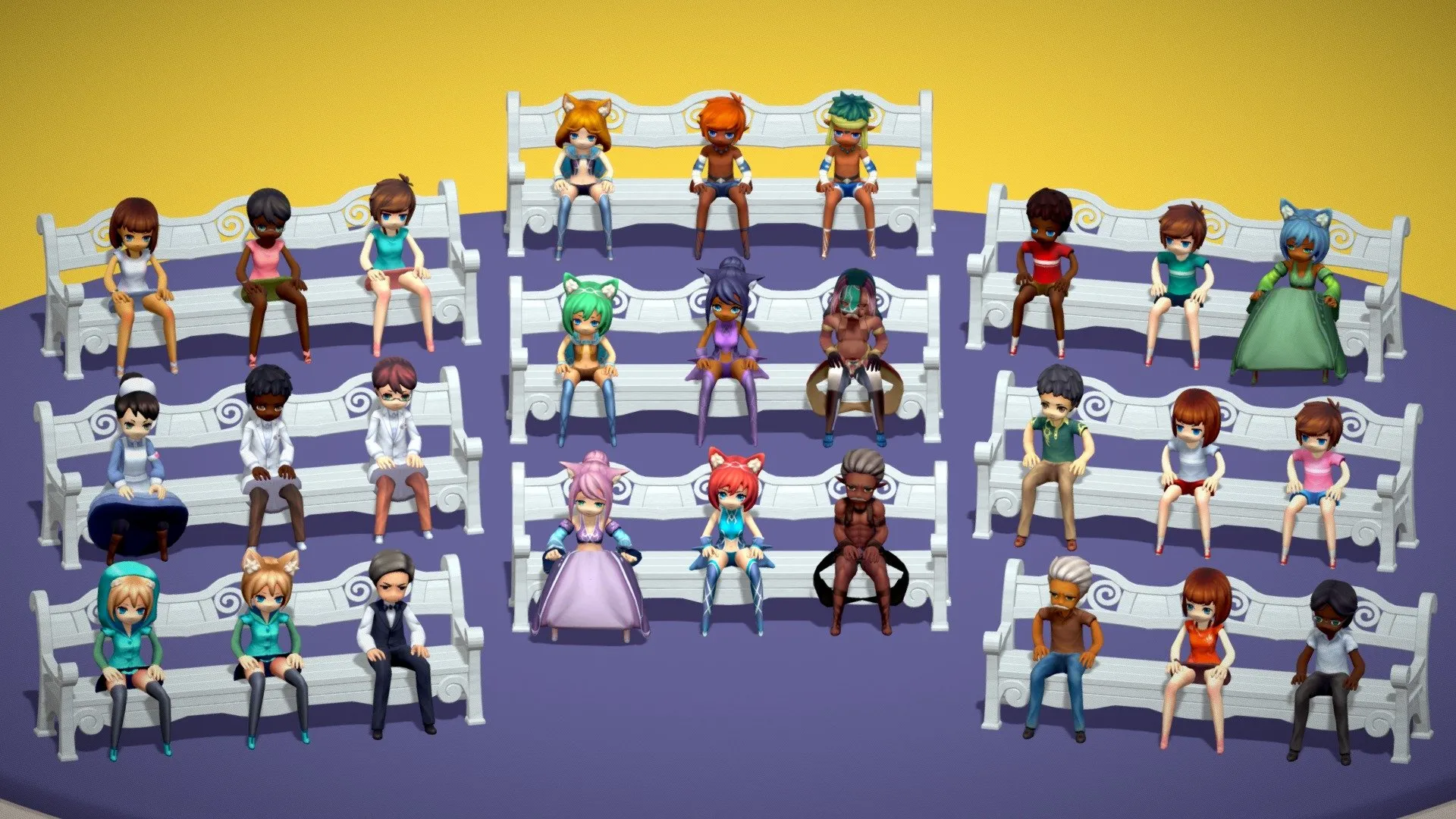 PBR Game 3D Models – People Character Pack Low Poly Audience Public