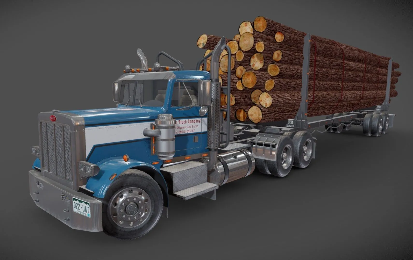 PBR Game 3D Models – Peterbilt 359 Logtrailer