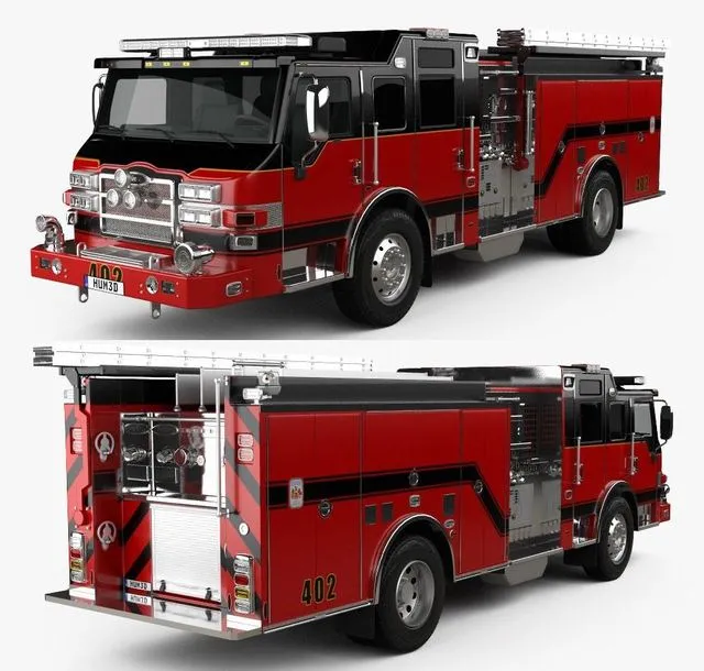 PBR Game 3D Models – Pierce E402 Pumper Fire Truck 2014