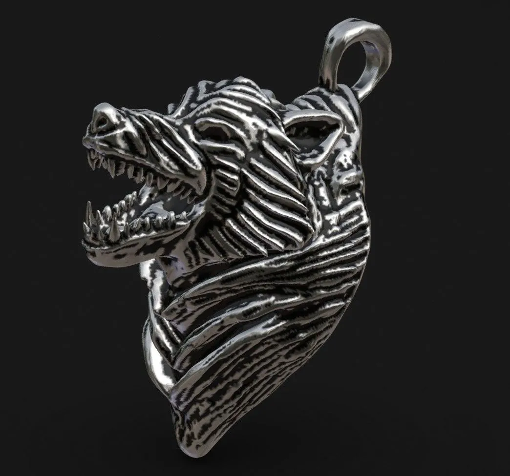 PBR Game 3D Models – Pingente Dark Wolf Prata