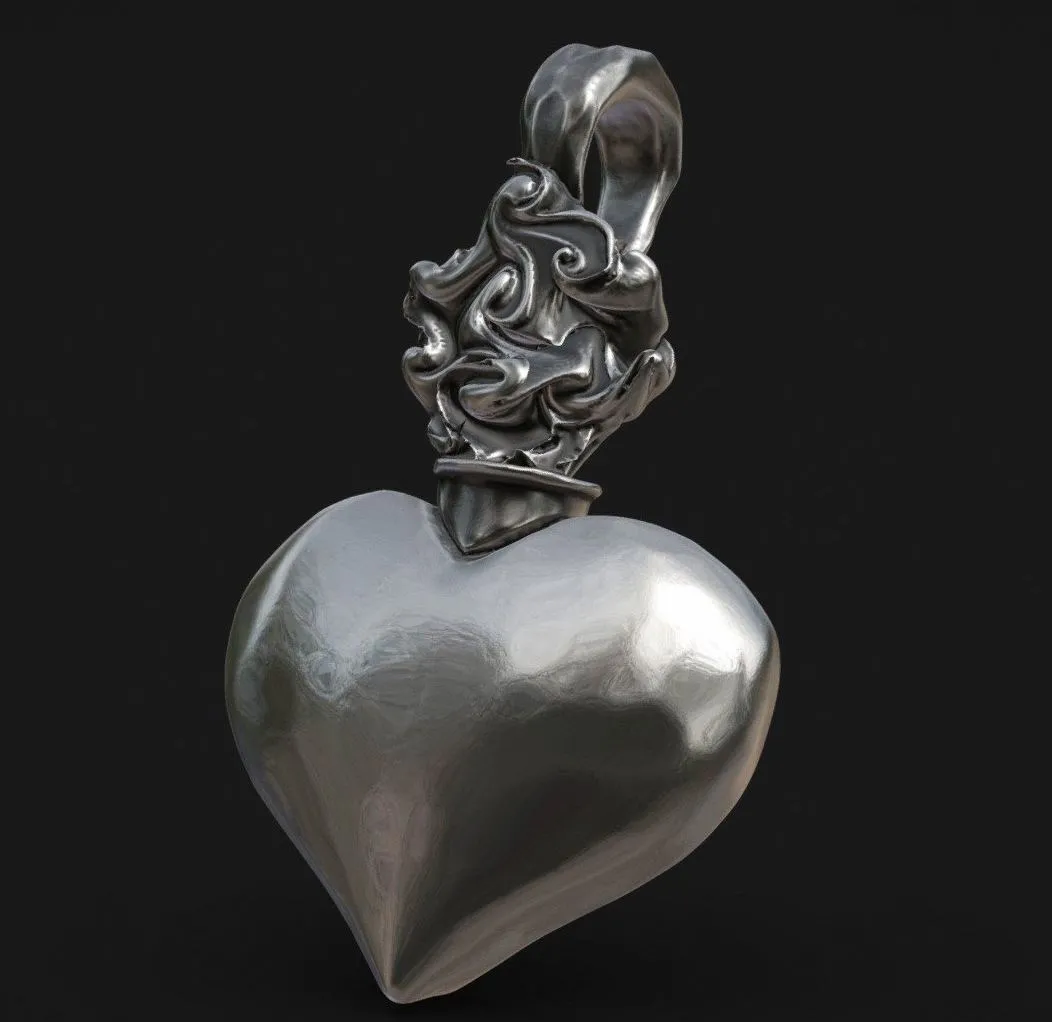 PBR Game 3D Models – Pingente Fire Heart Prata