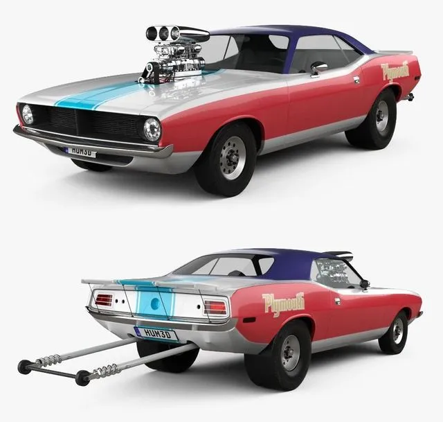 PBR Game 3D Models – Plymouth Barracuda Dragster 1974