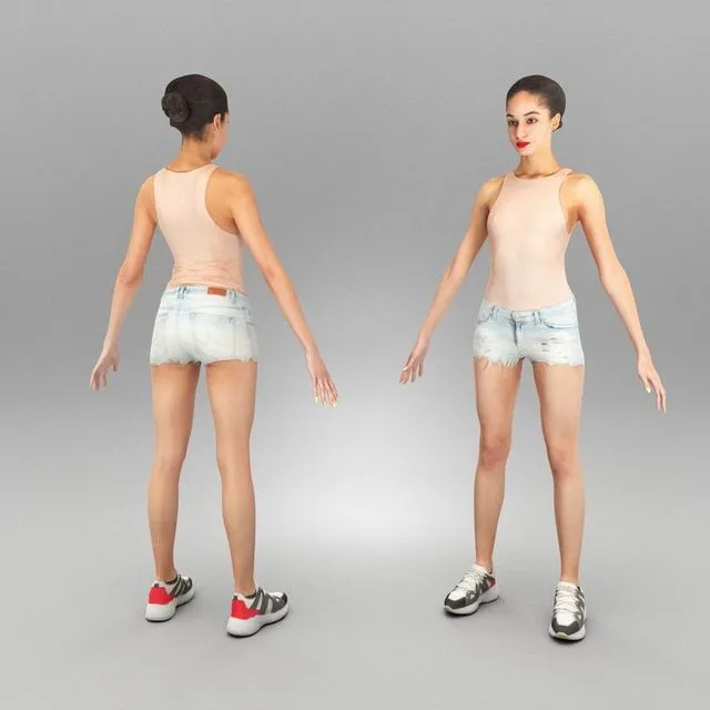 PBR Game 3D Models – Pretty woman in short shorts ready for animation 344