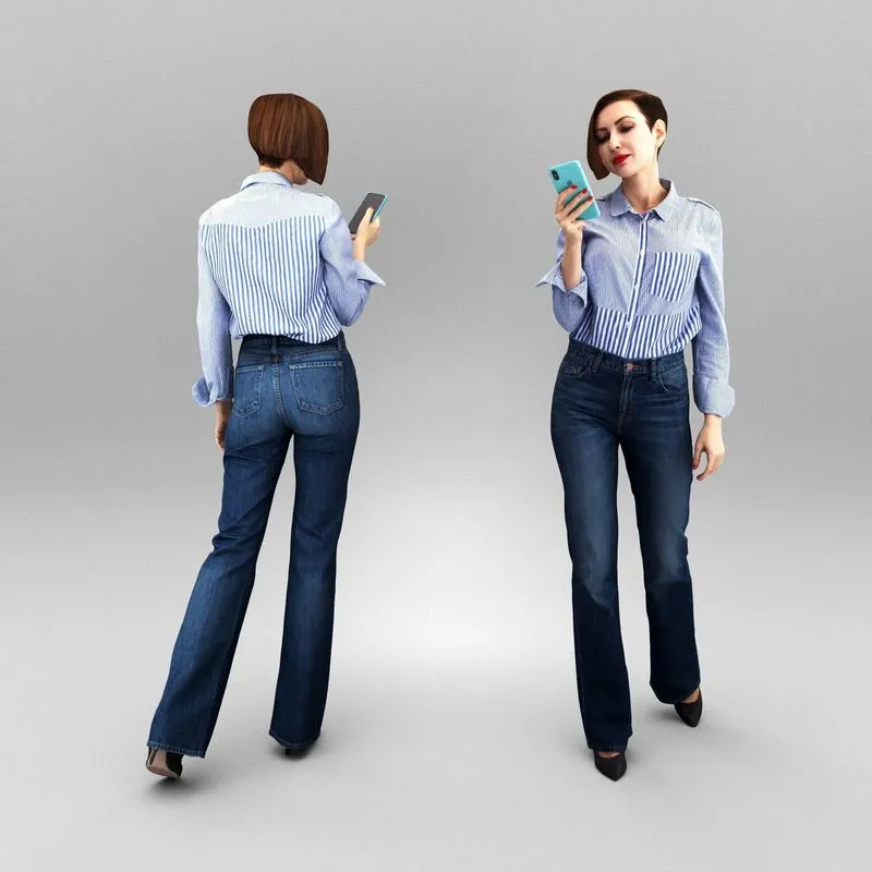 PBR Game 3D Models – Pretty woman using phone 354