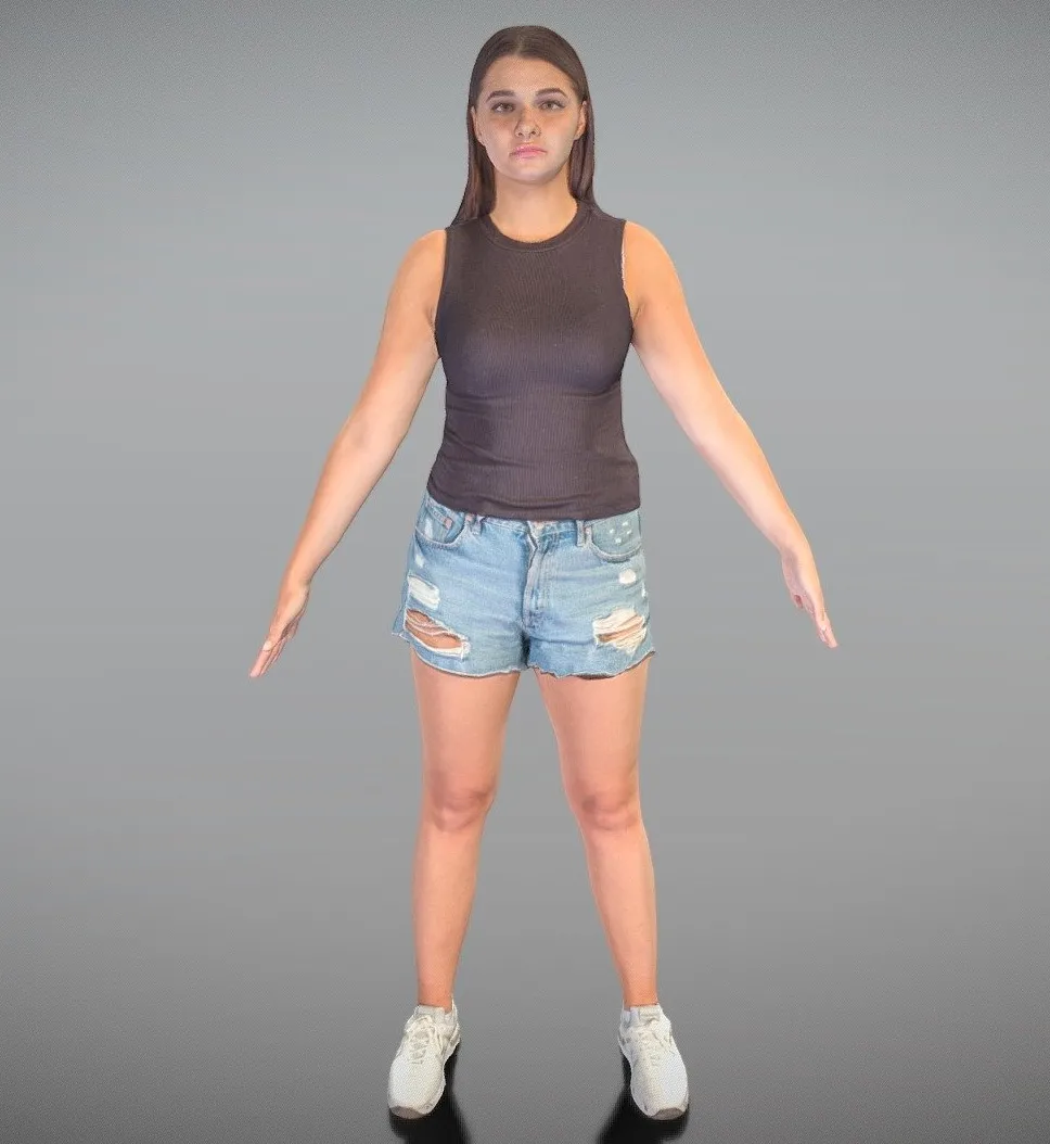 PBR Game 3D Models – Pretty Young Woman In Denim Shorts In A Pose 160