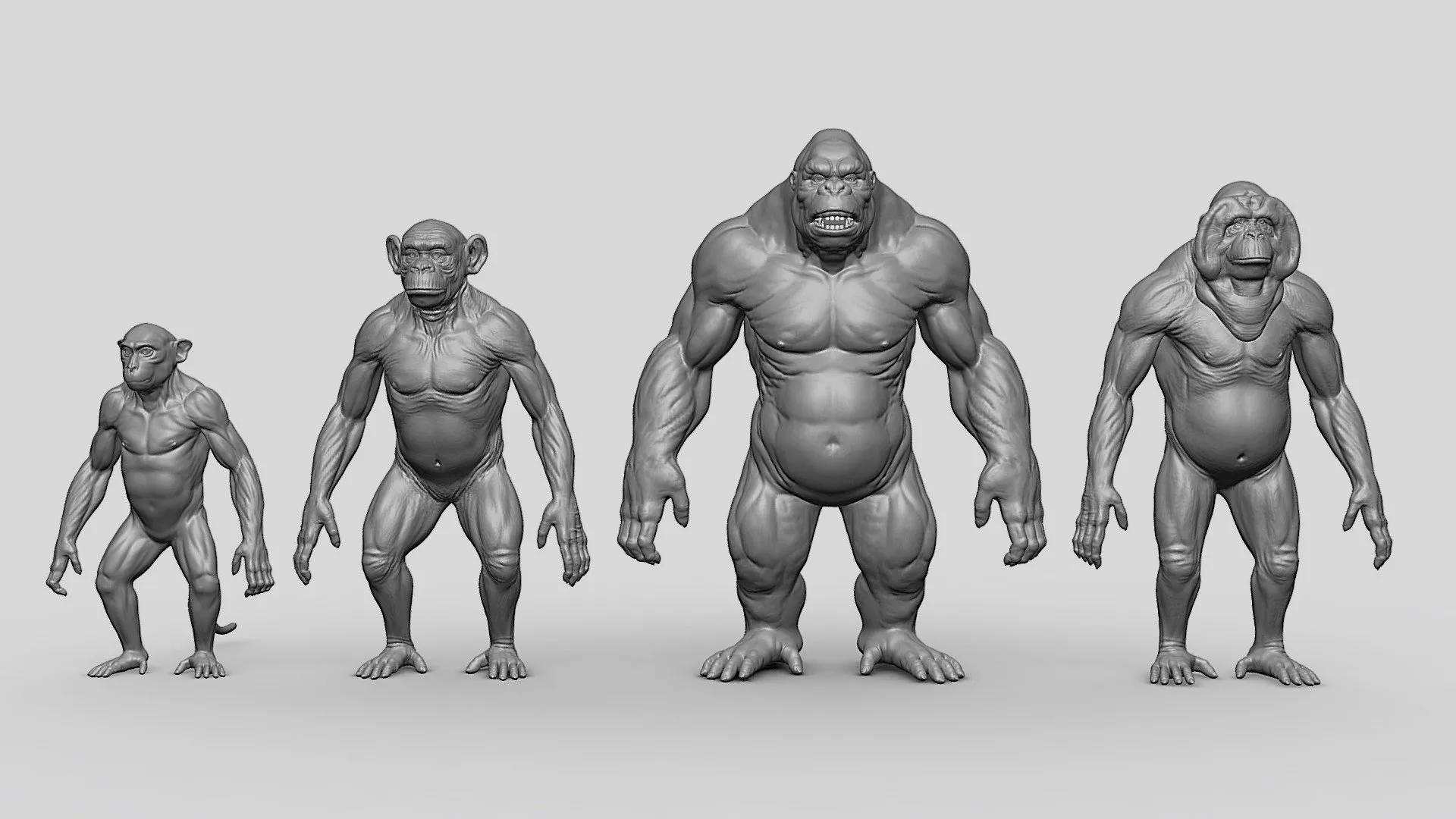 PBR Game 3D Models – Primate Pack Monkey Chimp Gorilla Orangutan