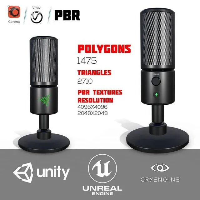 PBR Game 3D Models – Razer Seiren X Microphone