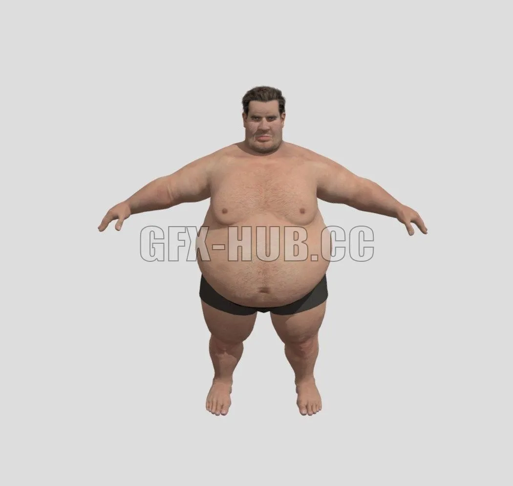 PBR Game 3D Models – Realistic Fat Man Naked character