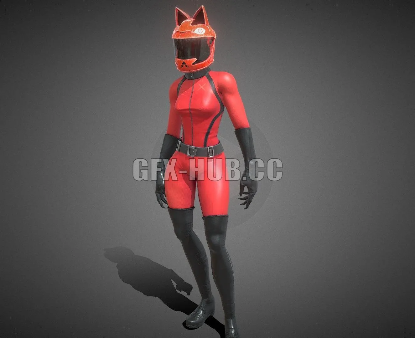 PBR Game 3D Models – Red Racer Cat Helmet