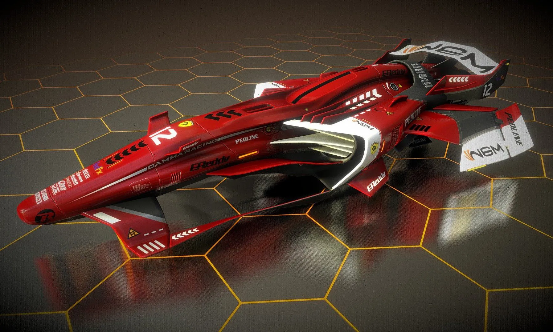 PBR Game 3D Models – Red Ship F1 2050 Prototype