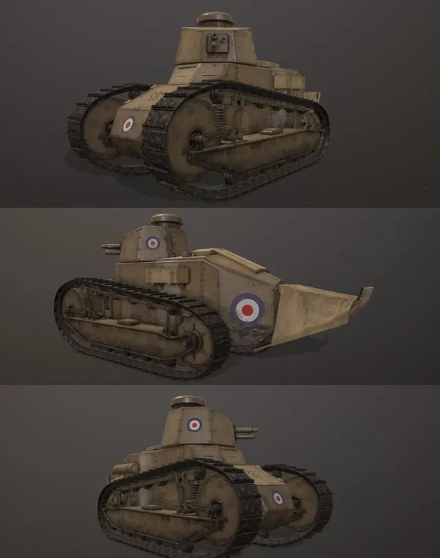 PBR Game 3D Models – Renault FT-17 WW1 Tank