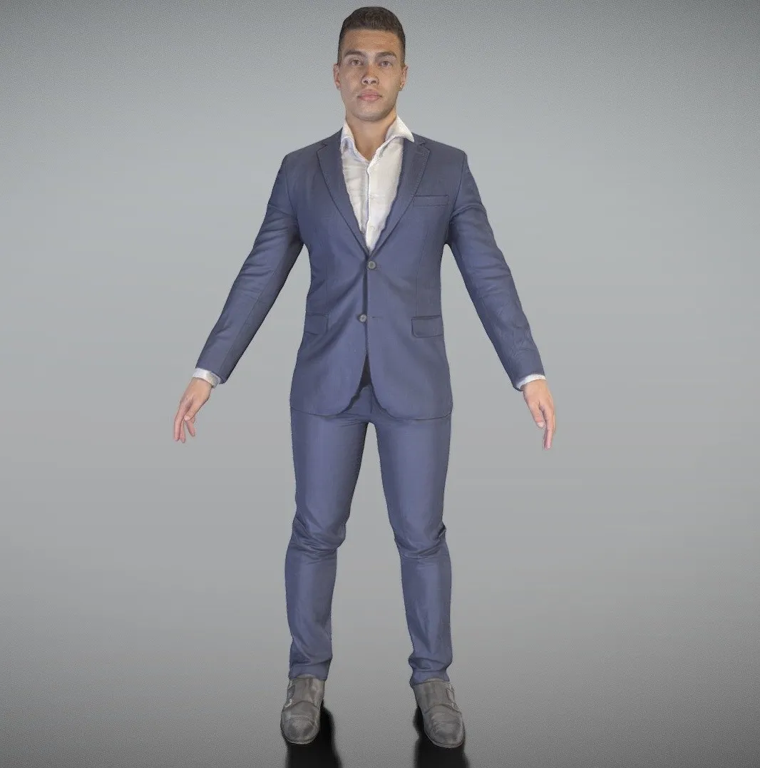 PBR Game 3D Models - Respectable Man In A Blue Suit In A Pose 154