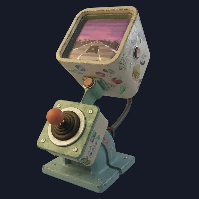 PBR Game 3D Models – Retro-Videogame old game console with light