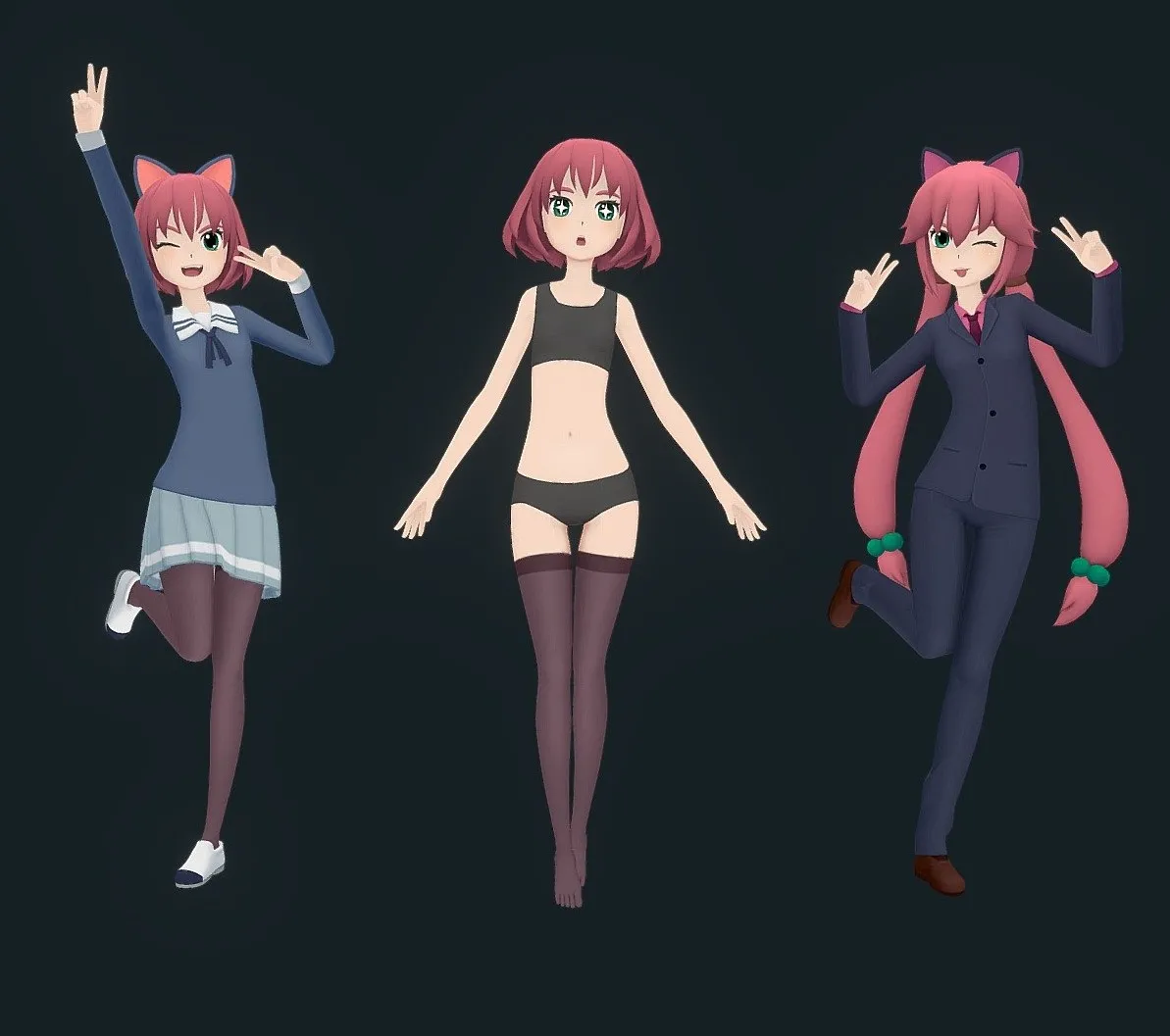 PBR Game 3D Models – Rigged Anime Girl 2020 Outfits Expressions