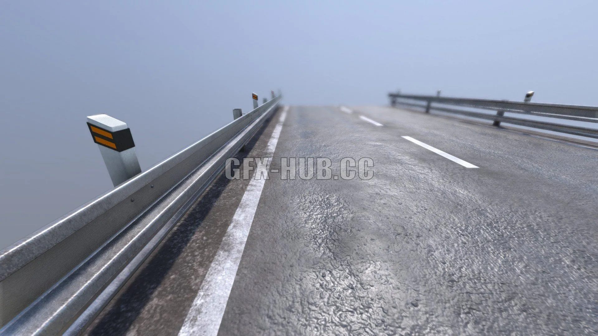 PBR Game 3D Models – Road w Roadside Barriers