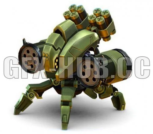 PBR Game 3D Models – Robot Machine Gunner Gun