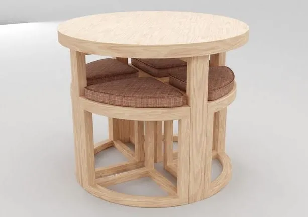 PBR Game 3D Models – Round Wood Table and Chair Set