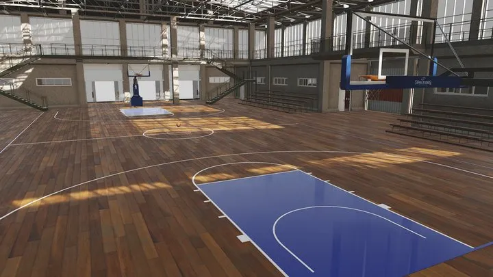PBR Game 3D Models – School Basketball Court Gymnasium