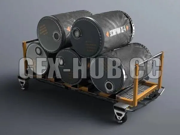 PBR Game 3D Models – SciFi loaded Barrel Trolley