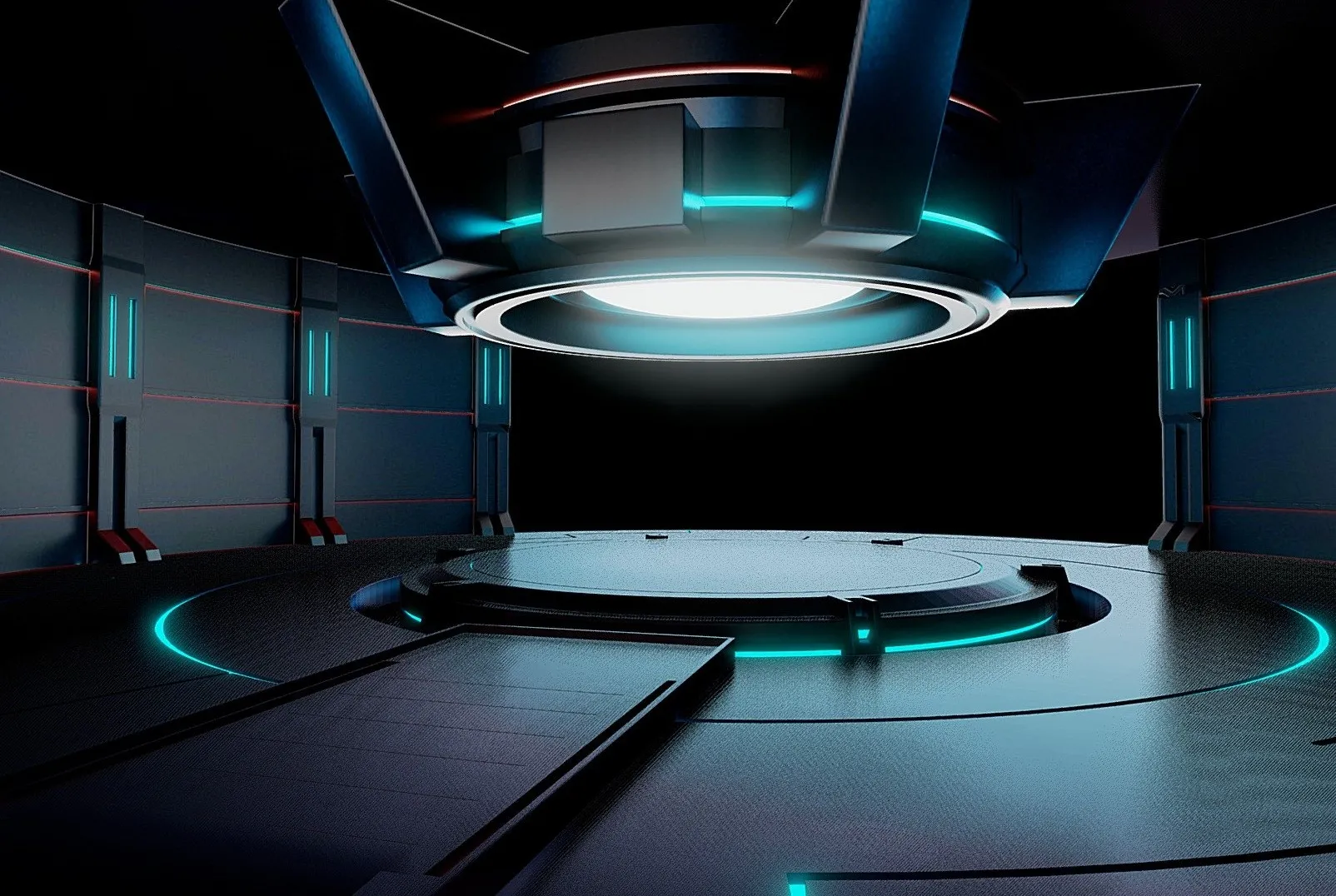 PBR Game 3D Models - Scifi Platform Stage Scene Baked