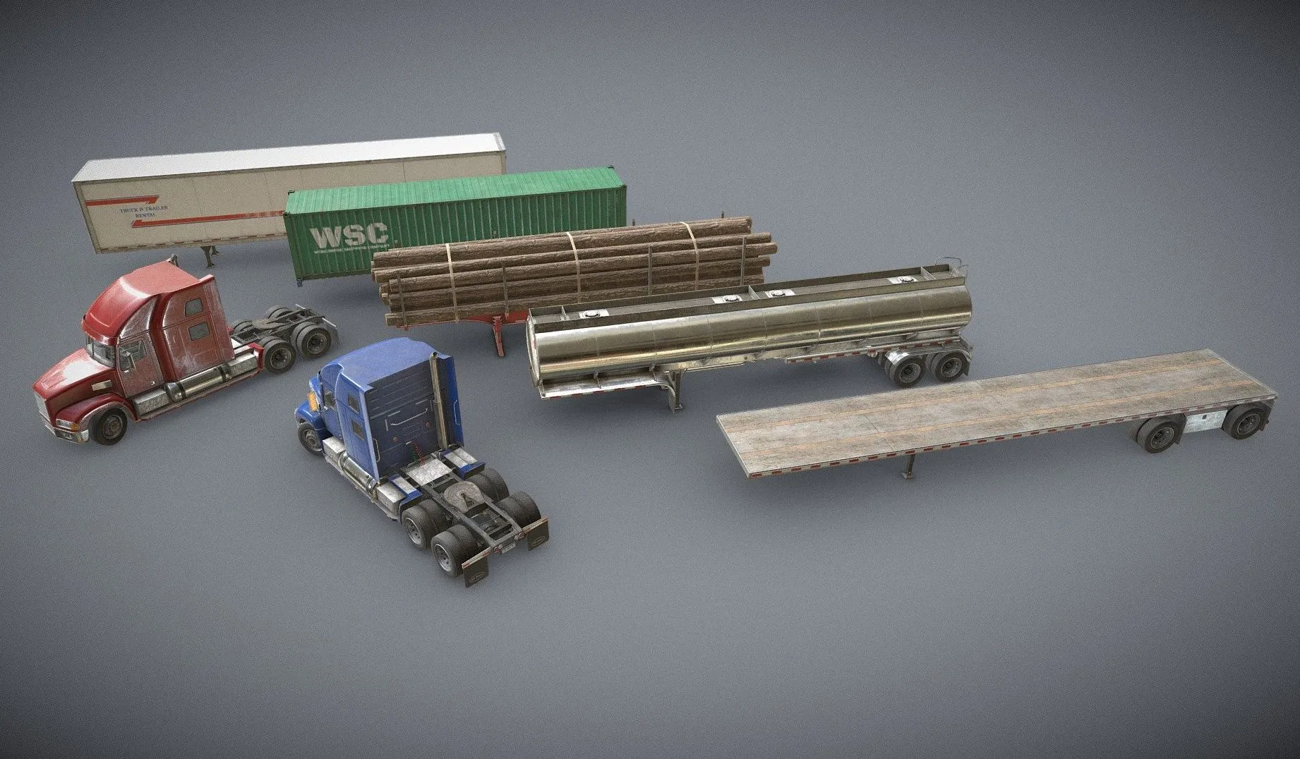 PBR Game 3D Models – Semi Truck Collection Low Poly
