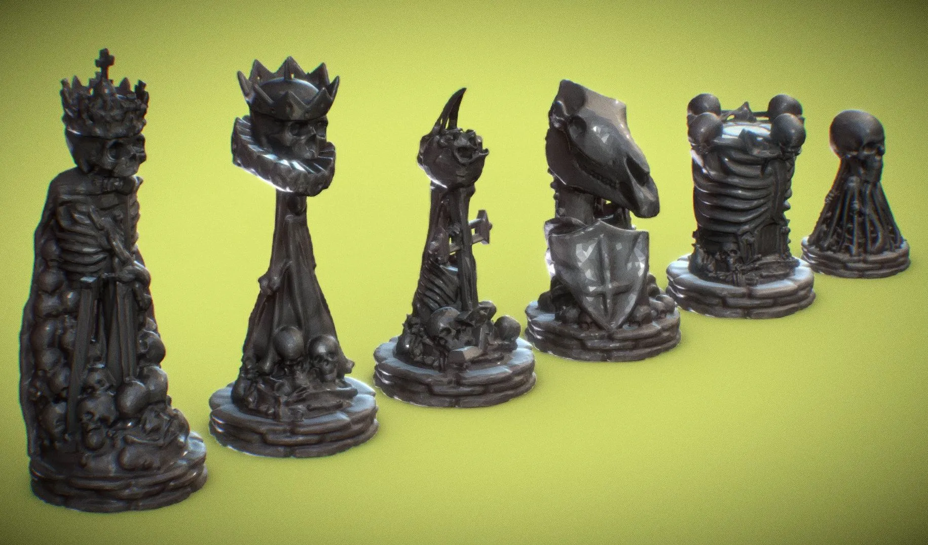 PBR Game 3D Models – Skull Chess Set