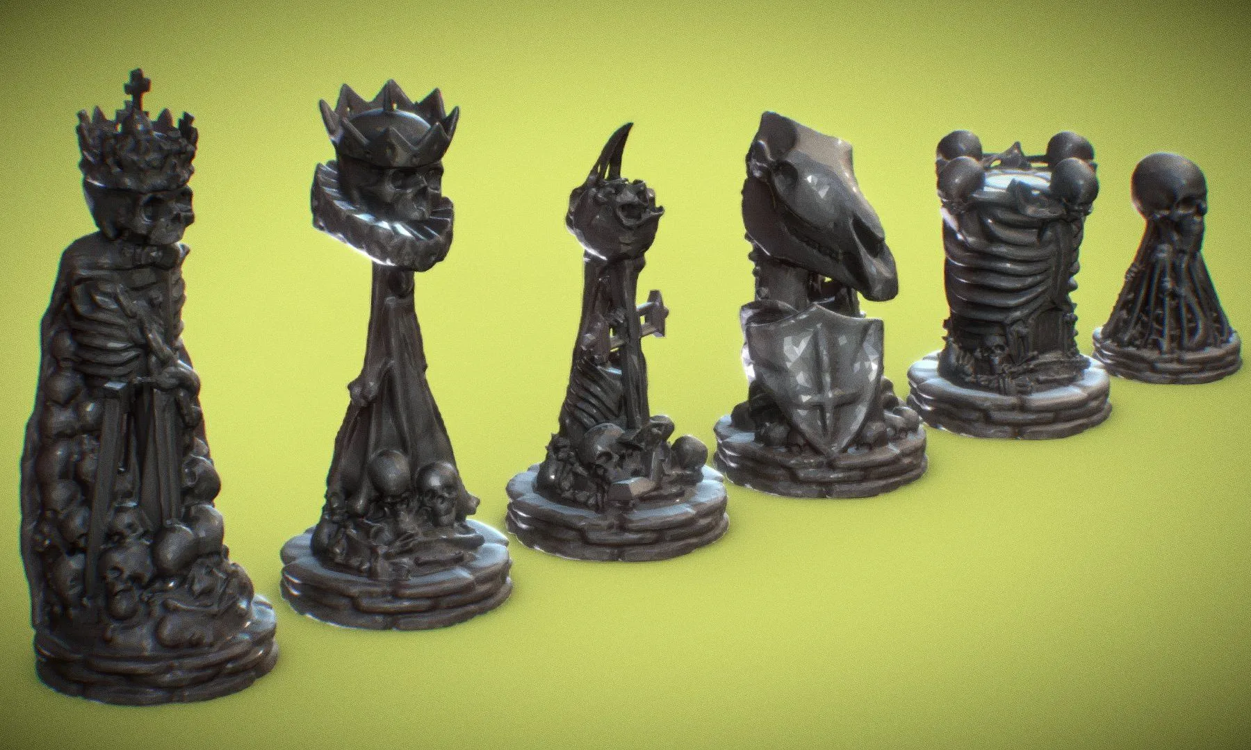 PBR Game 3D Models – Skull Chess Set