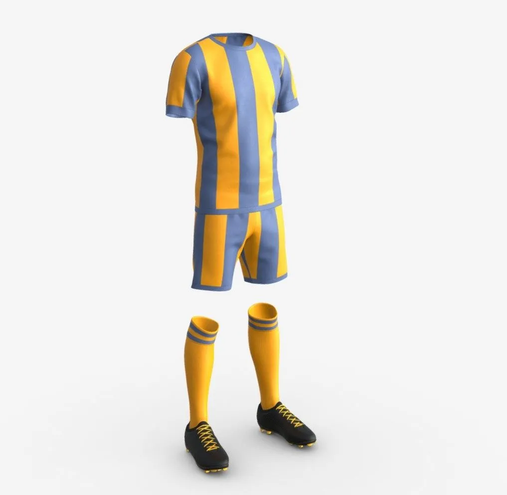 PBR Game 3D Models – Soccer Uniform With Boots Yellow Stripes