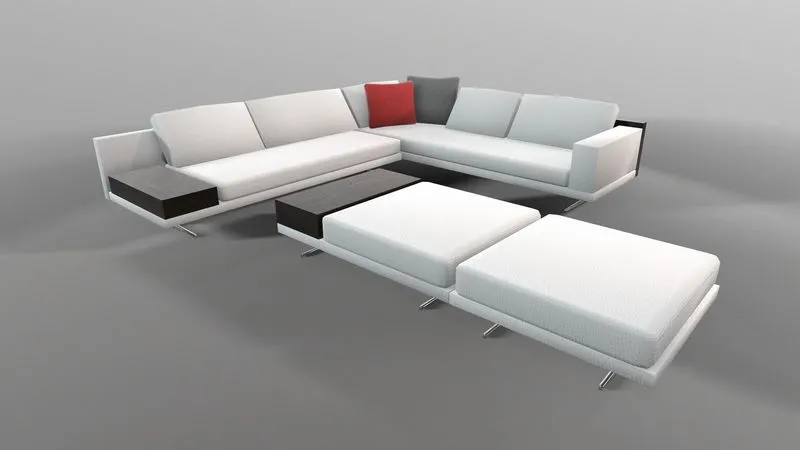 PBR Game 3D Models – Sofa with ottoman low-poly