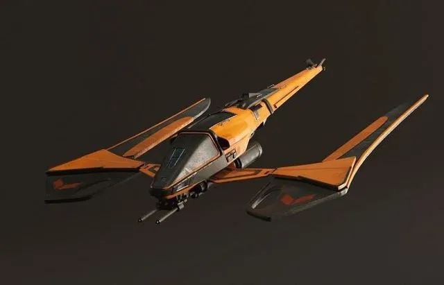 PBR Game 3D Models – Spaceship orange and flying