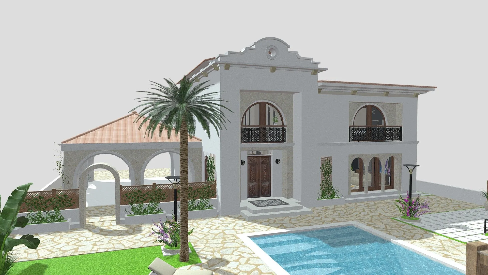 PBR Game 3D Models – Spanish House Spanish Villa V2 Small