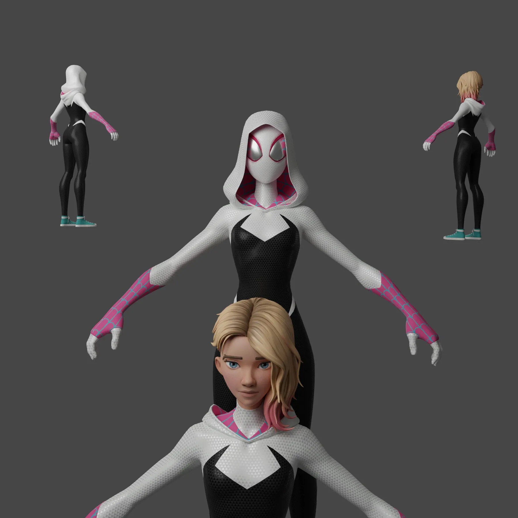 PBR Game 3D Models – Spider Gwen Stacy Spiderman Spiderverse Lowpoly RIgged