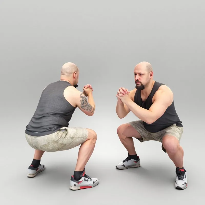 PBR Game 3D Models – Sporty man doing squats 418